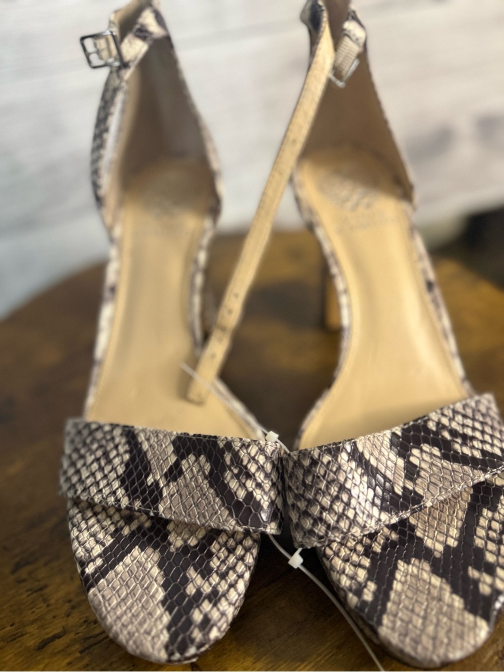 Vince Camuto Snake-Print Ankle Strap Heels - Black & Cream
